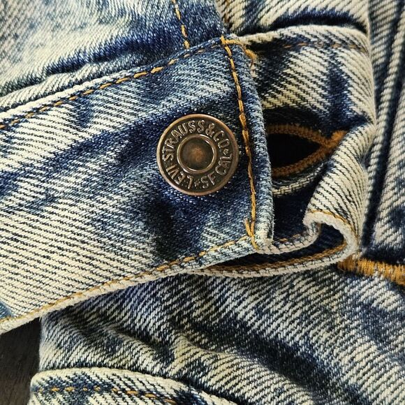 Vtg Levis 70417 9319 Blue Acid Wash Trucker Jacket Buffalo Plaid Lined Size M - Picture 2 of 14